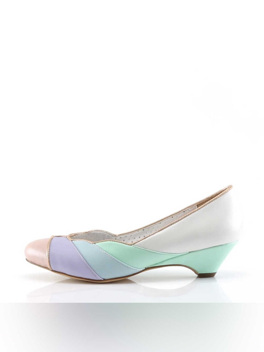 Pinup Couture Lulu Pastel Blocked Scallop Kitten Heels Mint Multi Matte Size 10 - Picture 12 of 12